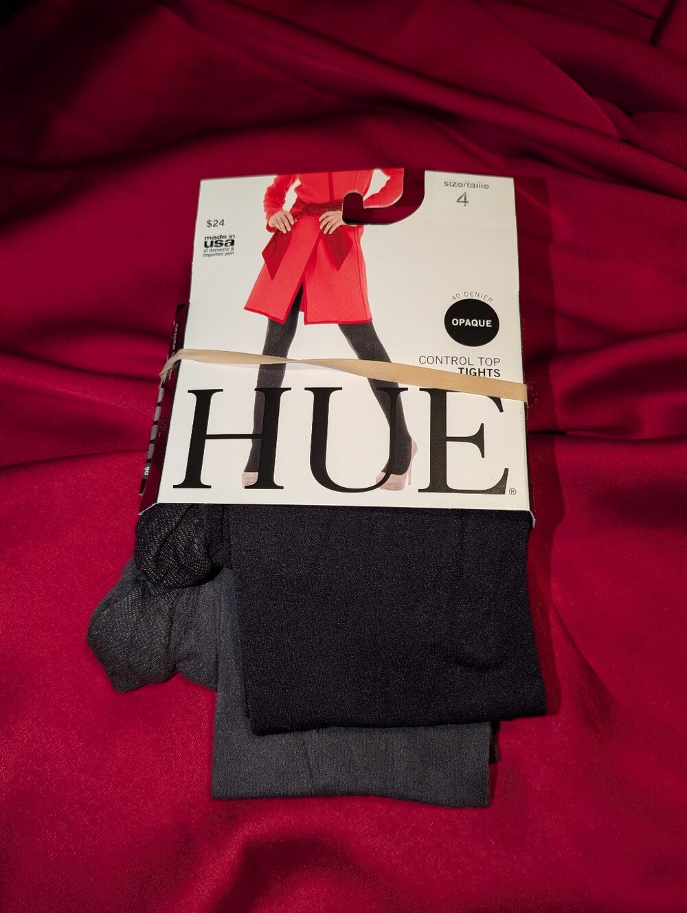 New HUE Black Control Top Tights - Opaque Size 4